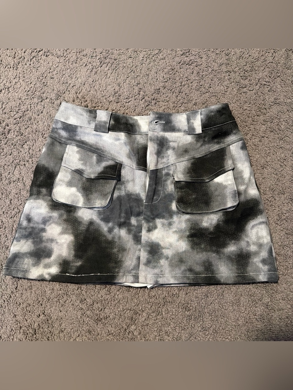 Tie-Dye Black & Gray Mini Skirt Skort Front Flap Pockets